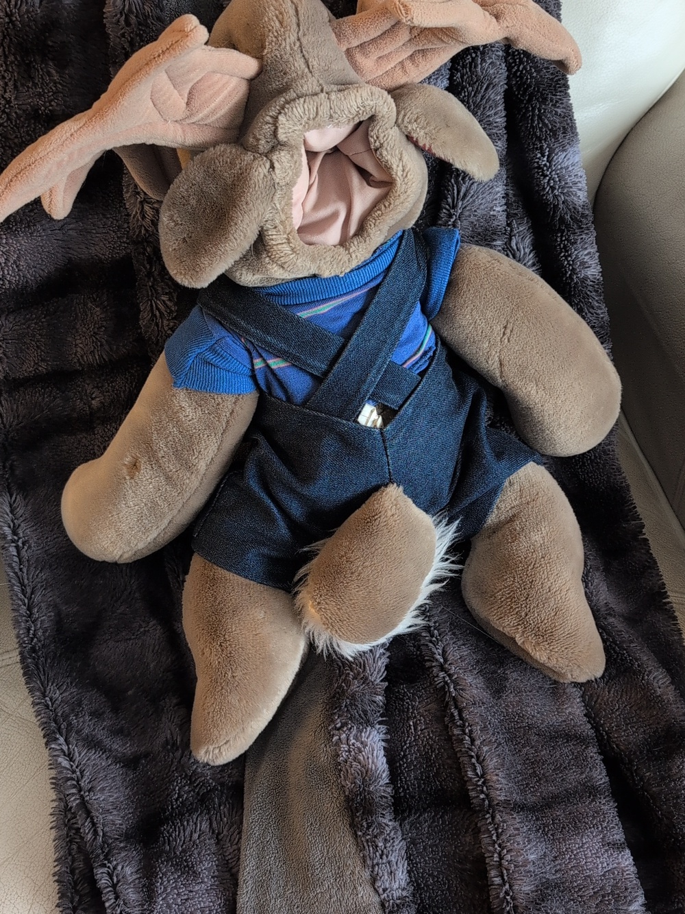 Vintage Ganz 1982 Wrinkles Moose Plush Hand Puppet Denim Overalls - Picture 9 of 15